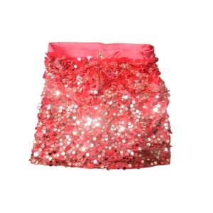 Alice + Olivia Sz 4 Pailette RED Sequin Embellished MINI Skirt 100% Silk